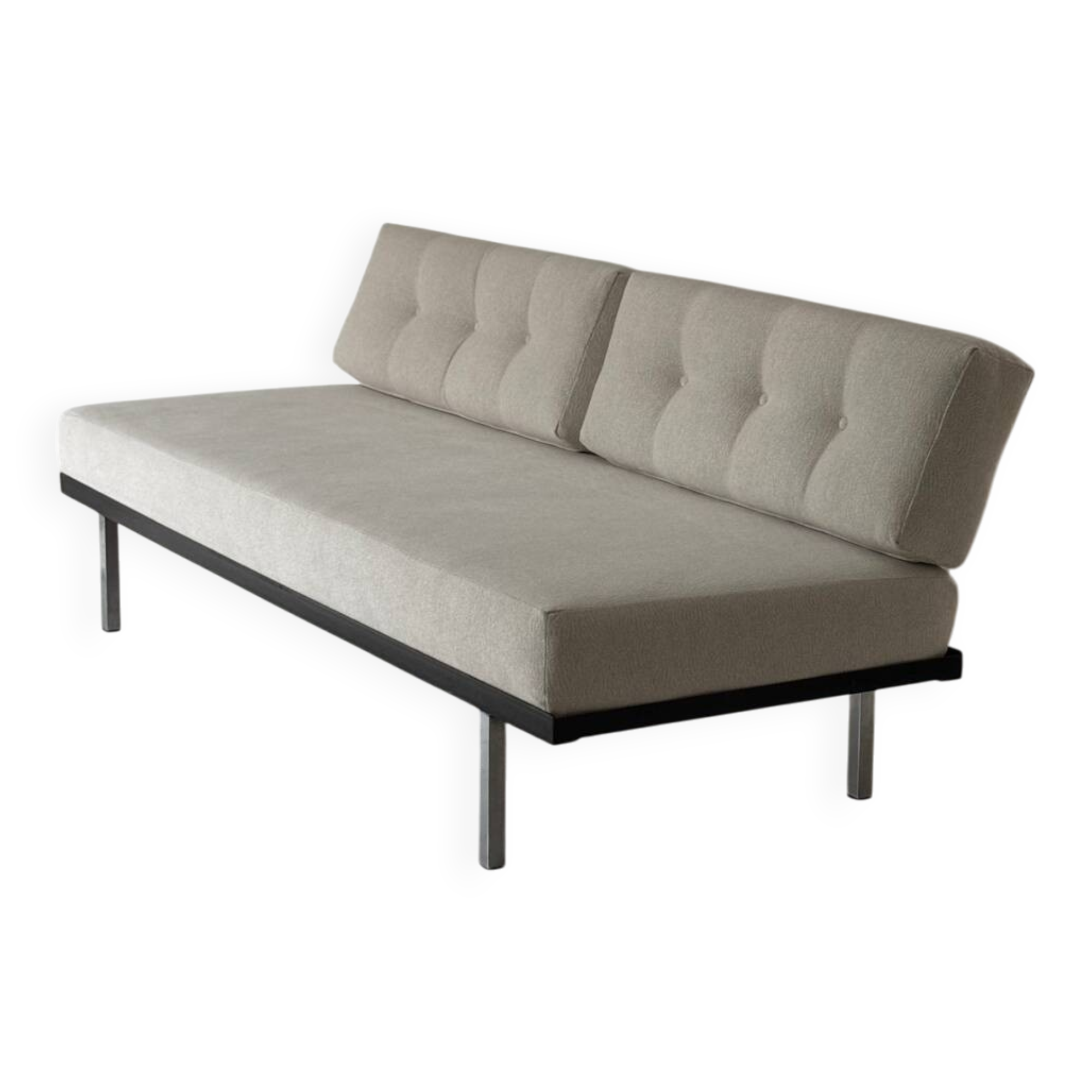 Modernist canapé design – Completely reupholstered in Pierre Frey fabric.