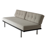Modernist canapé design – Completely reupholstered in Pierre Frey fabric.