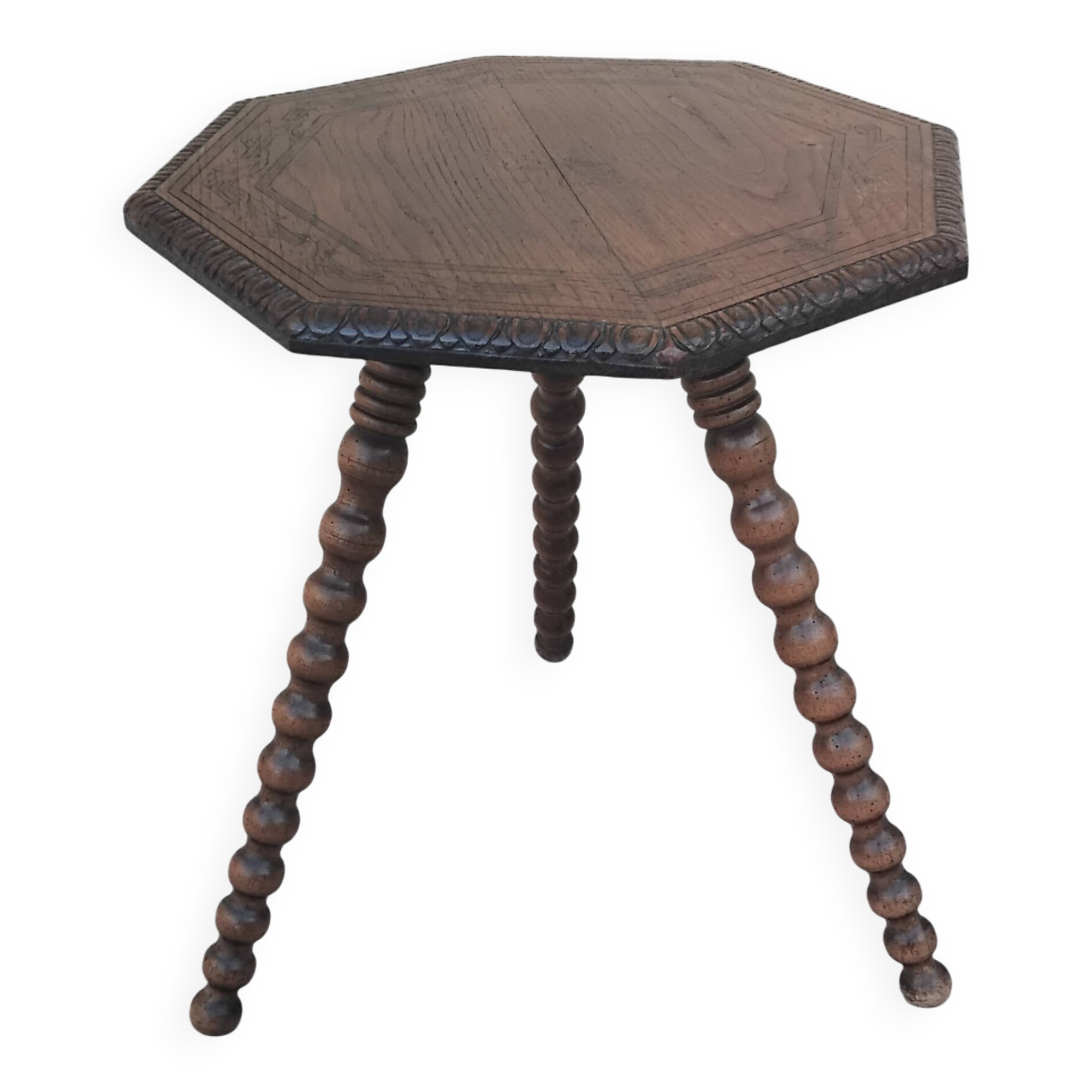 Antique wooden tripod side table with carved ball legs, 19th century