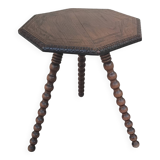 Antique wooden tripod side table with carved ball legs, 19th century