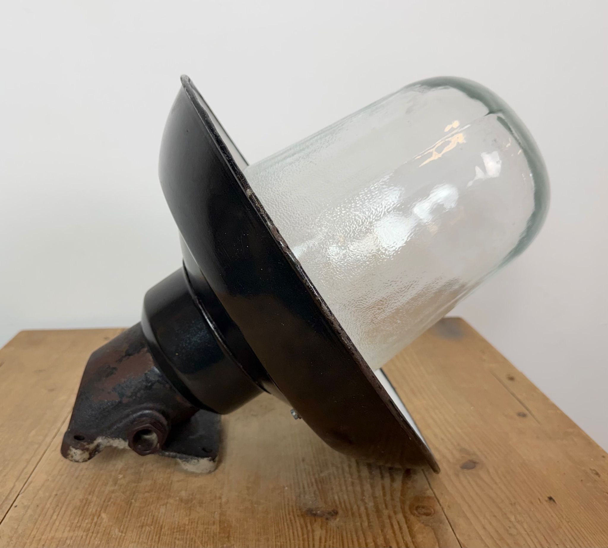 Vintage Industrial Black Enamel and Cast Iron Wall Lamp, 1960s