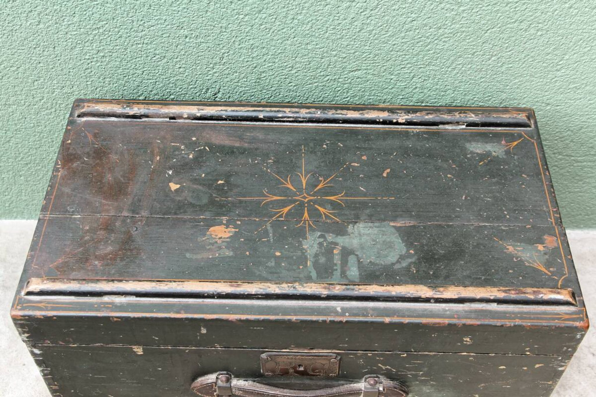 Old wooden travel trunk