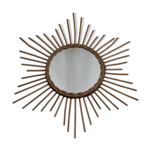 miroir soleil en rotin