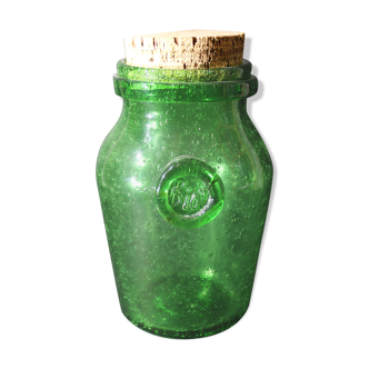 Moutardier en verre bullé vert Biot