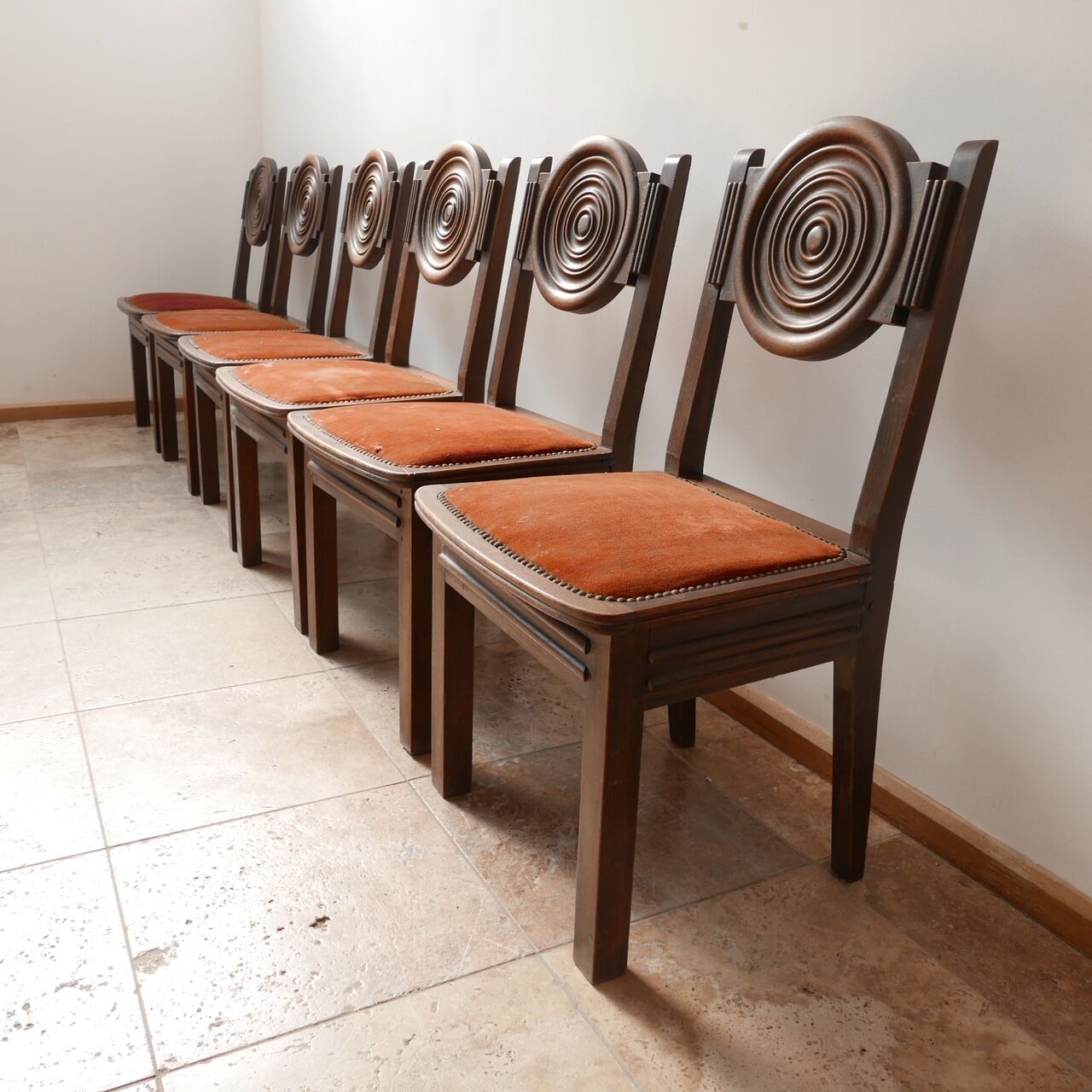 Set of Six Art Deco Oak French Dining Chairs (6)