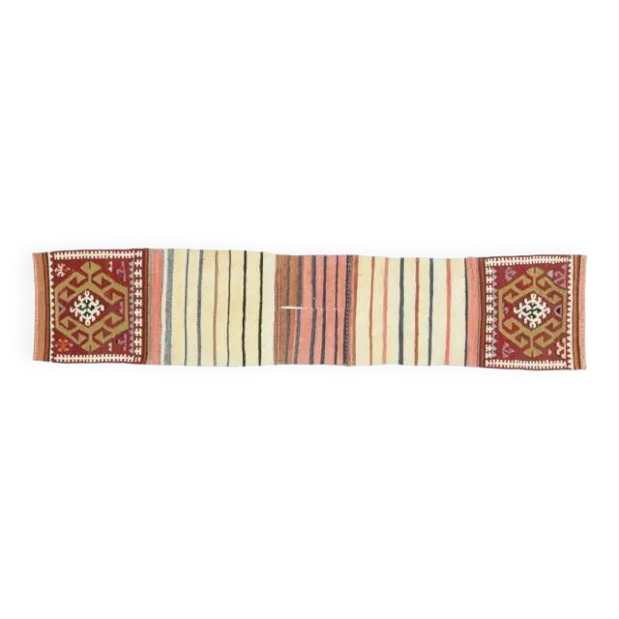 1970s Vintage Turkish Handmade Wool & Cotton White Runner Rug 47x222