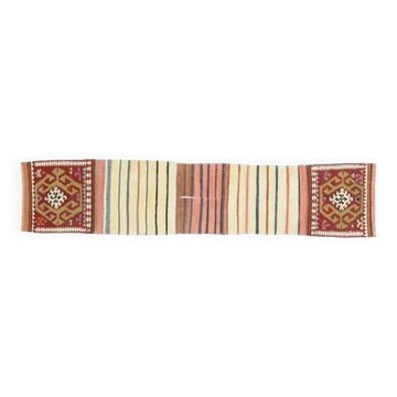 1970s Vintage Turkish Handmade Wool & Cotton White Runner Rug 47x222