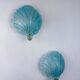 Pair of shell-shaped frosted blue Murano glass wall sconces, Italy, 1970s
