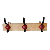 Industrial vintage coat rack 3 hooks in black and red metal