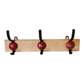 Industrial vintage coat rack 3 hooks in black and red metal