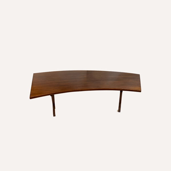Table basse incurvée en forme de rein plaqué teck