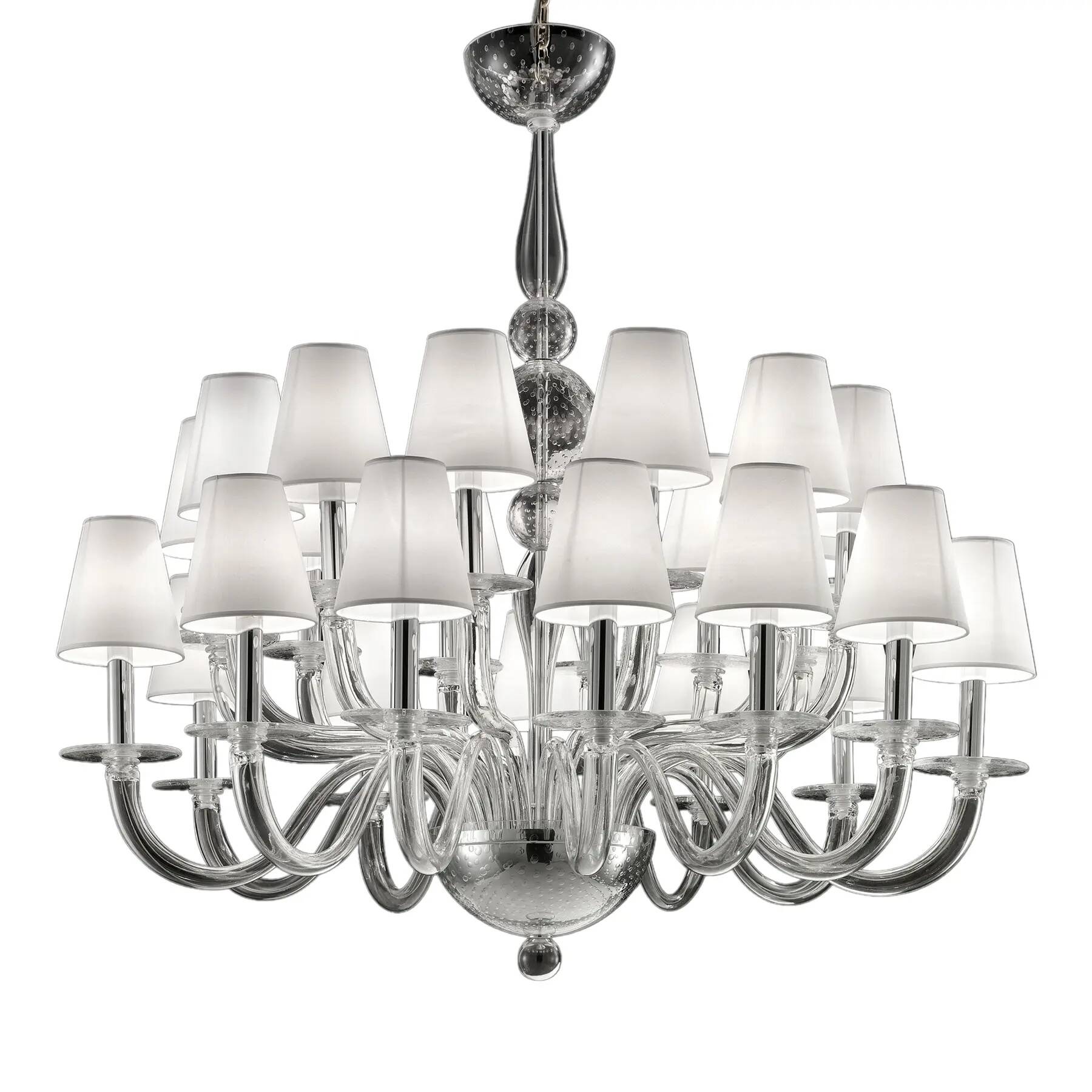Oversized Modern Murano Glass Chandelier in Crystal Clear