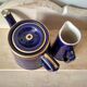 Small blue and gold teapot - milk pitcher - cobalt blue earthenware 1930