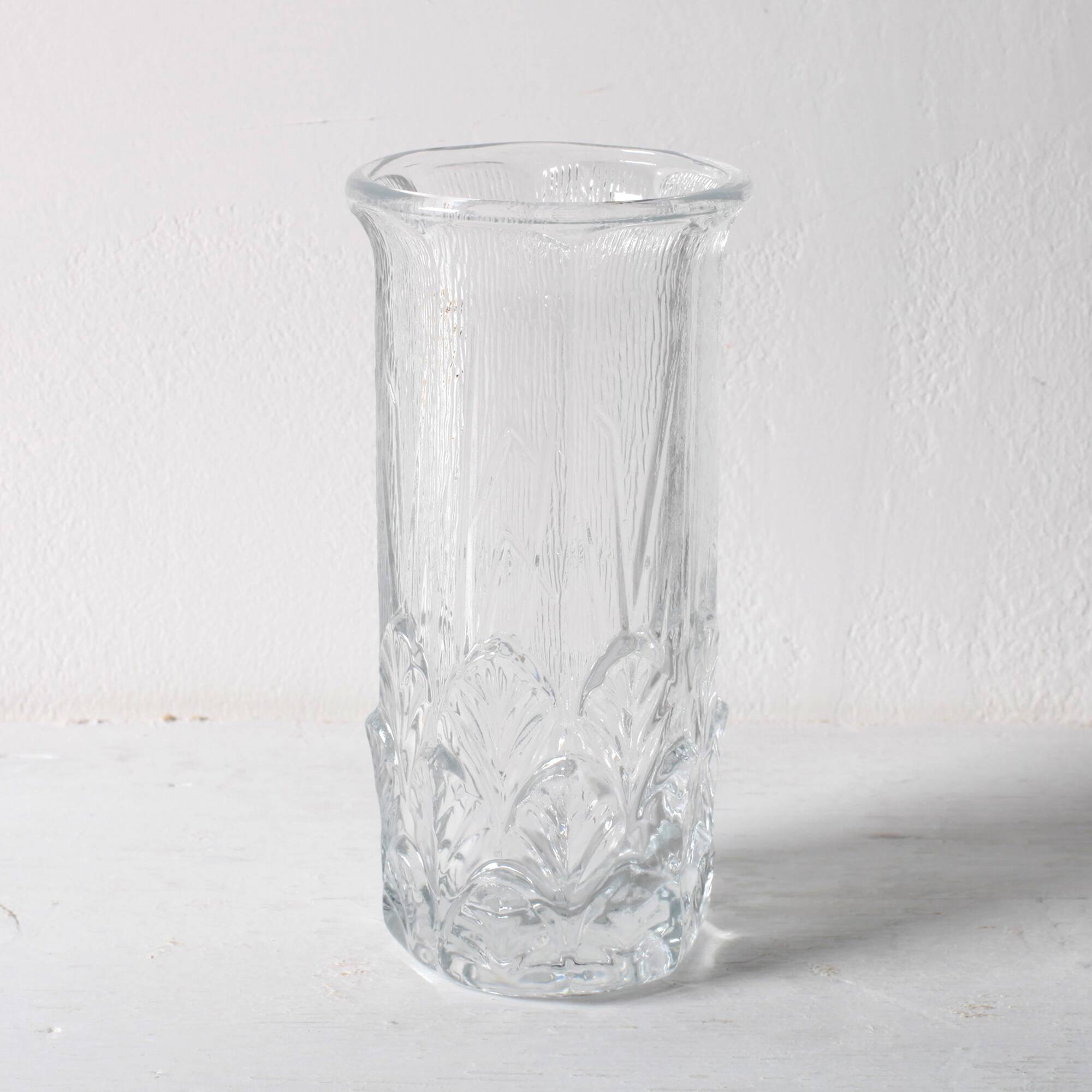 Small Vase / Vintage Clear Leaf Pattern Textured Glass Flower Vase Fidenza