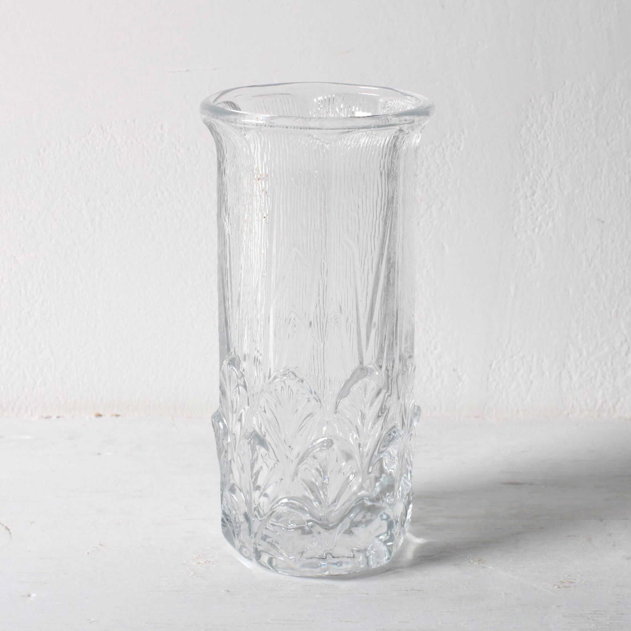 Small Vase / Vintage Clear Leaf Pattern Textured Glass Flower Vase Fidenza