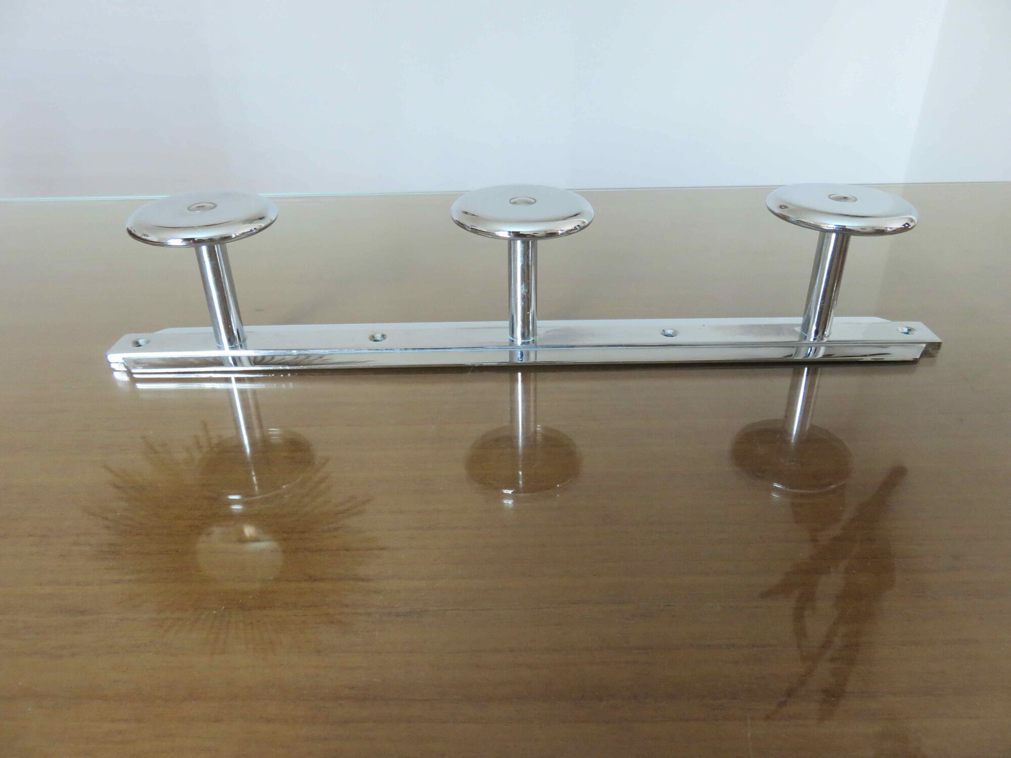 Coat rack in nickel-plated brass, 3 hooks art deco years 40 50