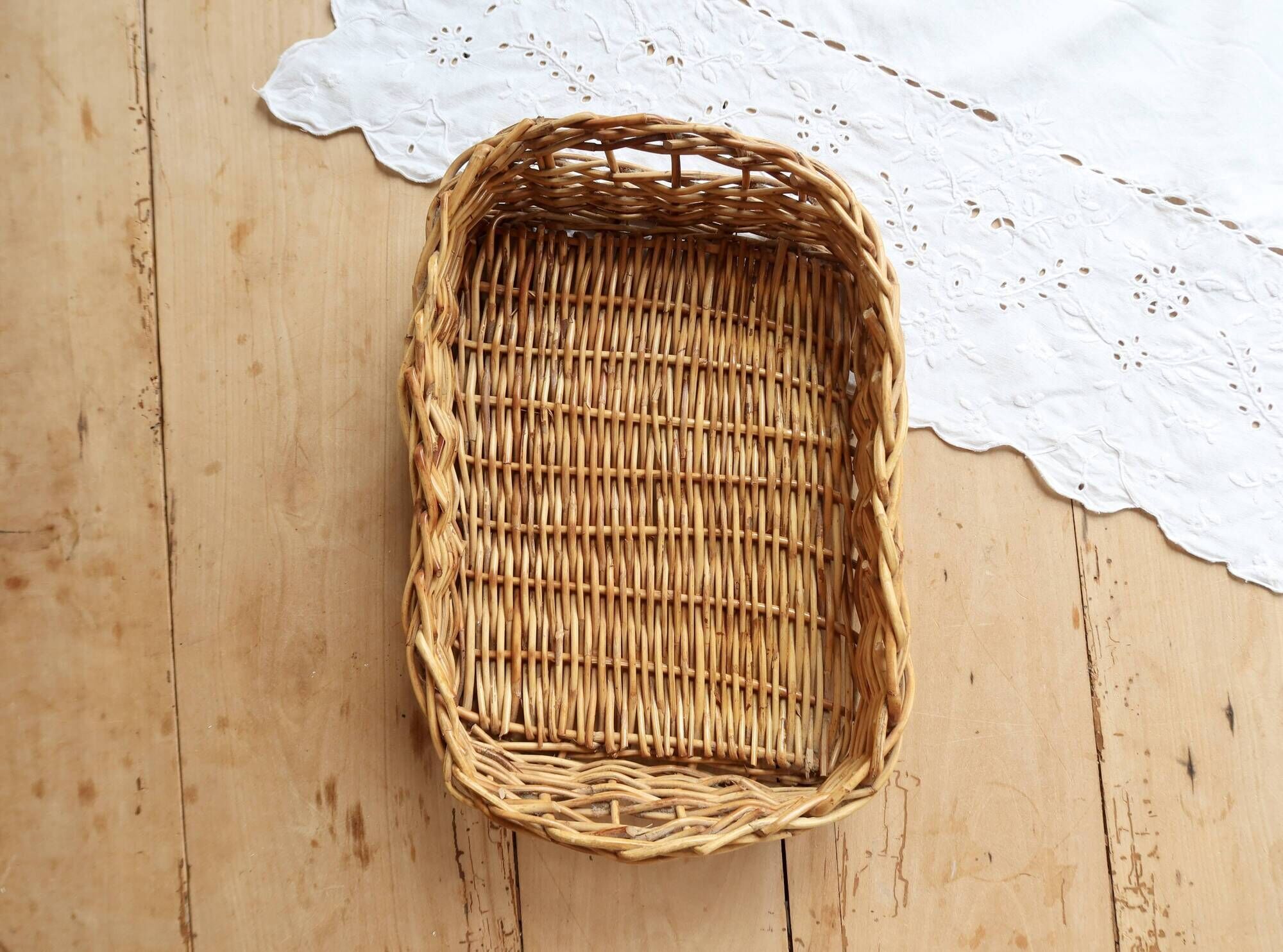 Vintage woven wicker cutlery basket