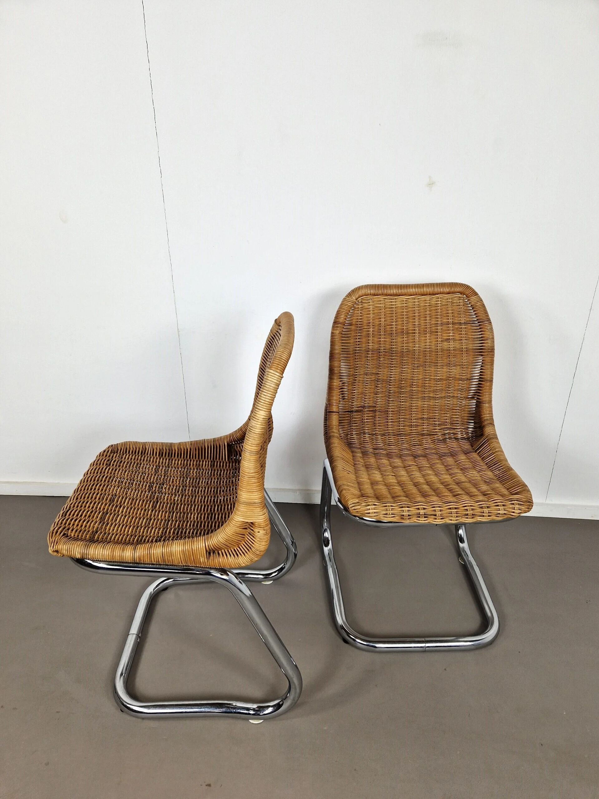 Pair of Rohé Noordwolde chairs | Rattan and chrome