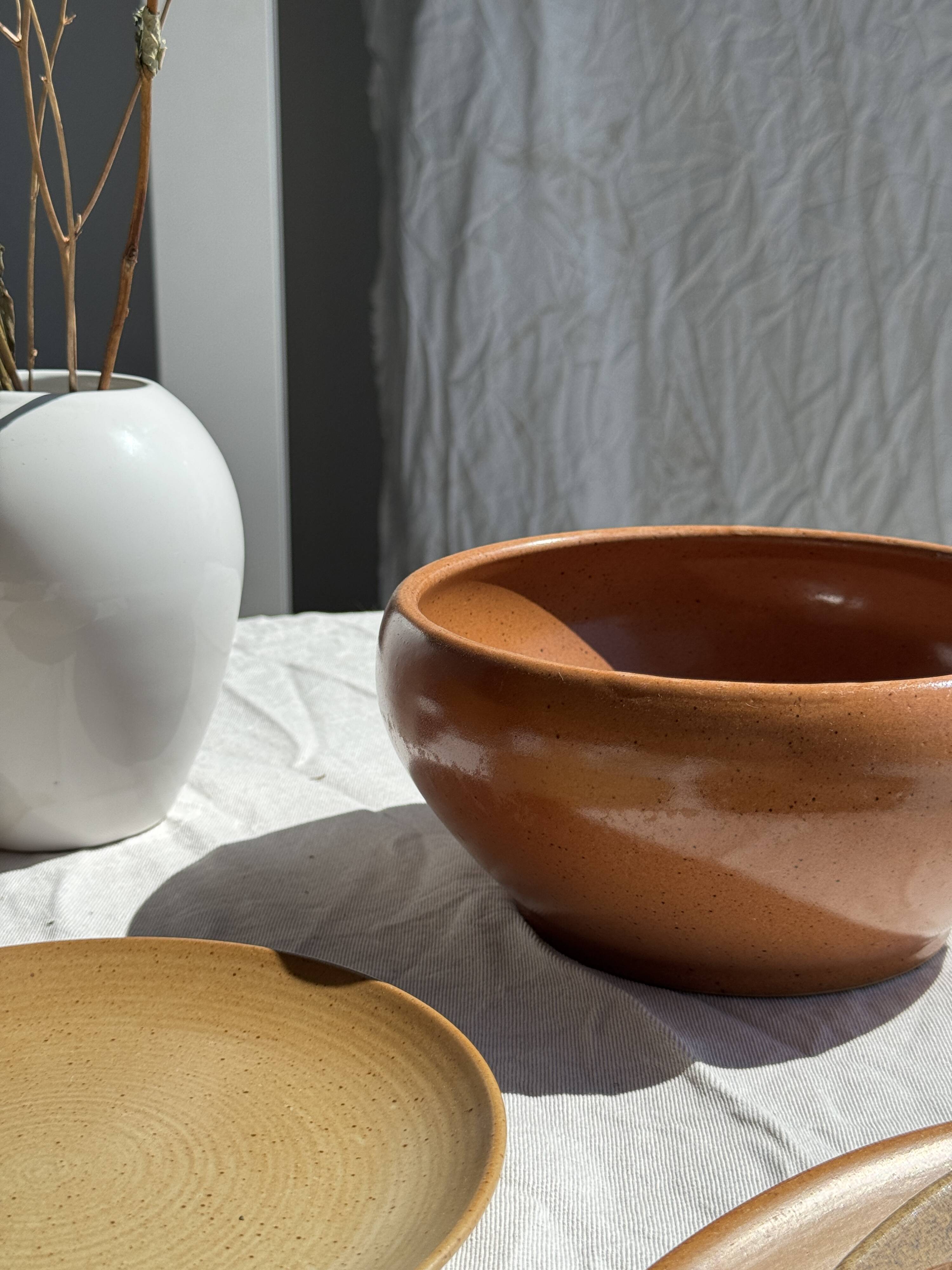 Large stoneware bowl Digoin Grès Pots France brown orange D21