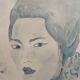 Signed blue watercolor painting “Geisha Tea Time” Japan
