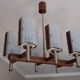 Brutalist teak and art glass chandelier, Italy 1960s
