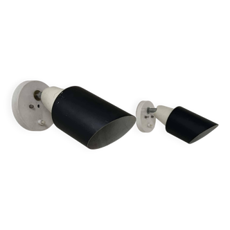 Pair of vintage adjustable wall lights, black and white, Raak Netherlands 1970