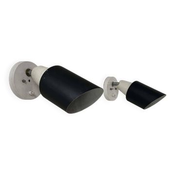 Pair of vintage adjustable wall lights, black and white, Raak Netherlands 1970