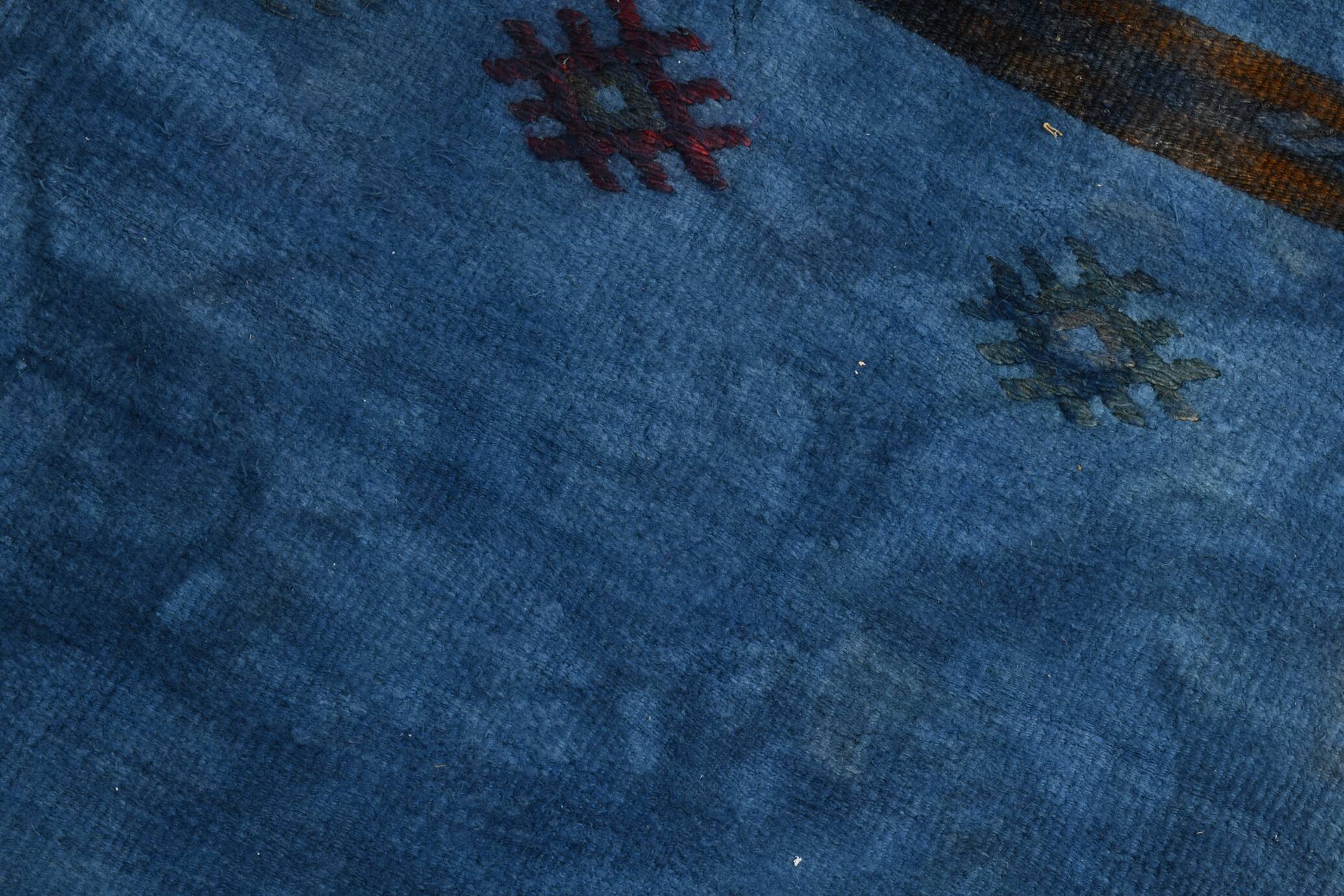 Blue Black Antique Turkish Runner Rug, 79x342Cm