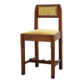 Belgian Art Deco Oak Side Chair, Yellow Upholstery, 1920s
