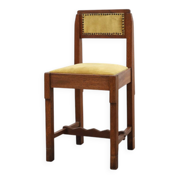 Chaise latérale en chêne Art Déco belge, tapisserie jaune, années 1920