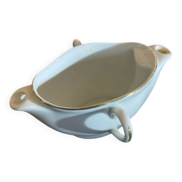 Saucière Double Ancienne Gras & Maigre Porcelaine Blanche #D906