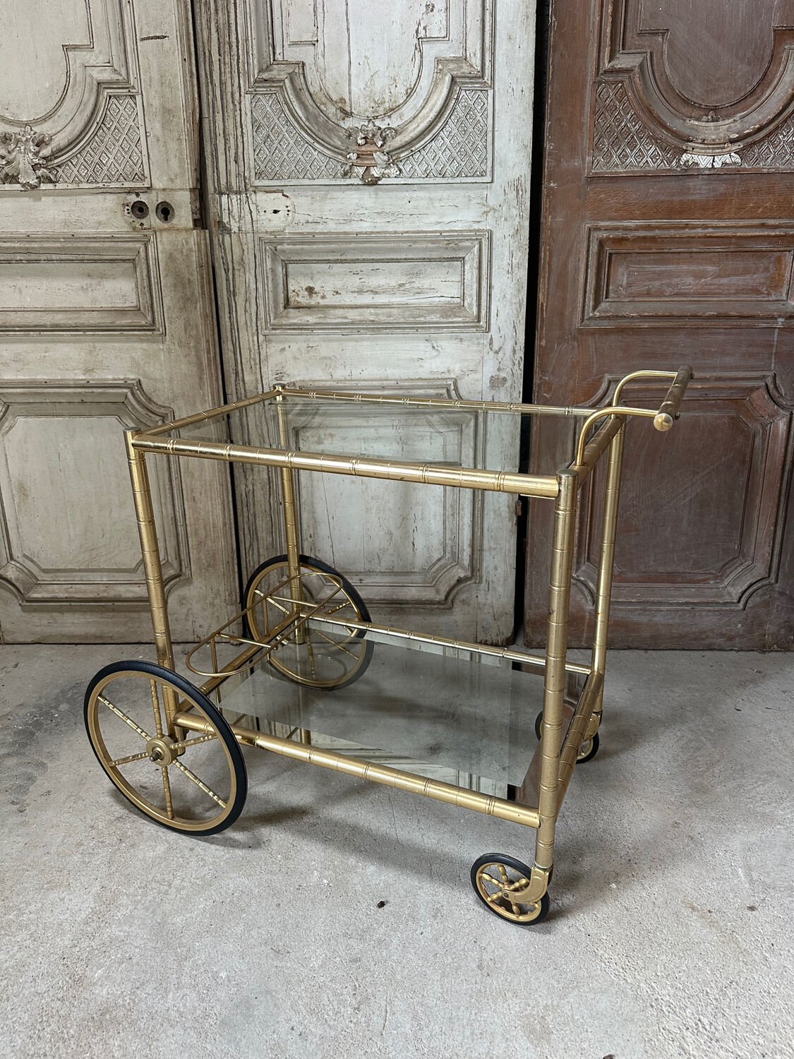 Vintage gold bar cart serving trolley
