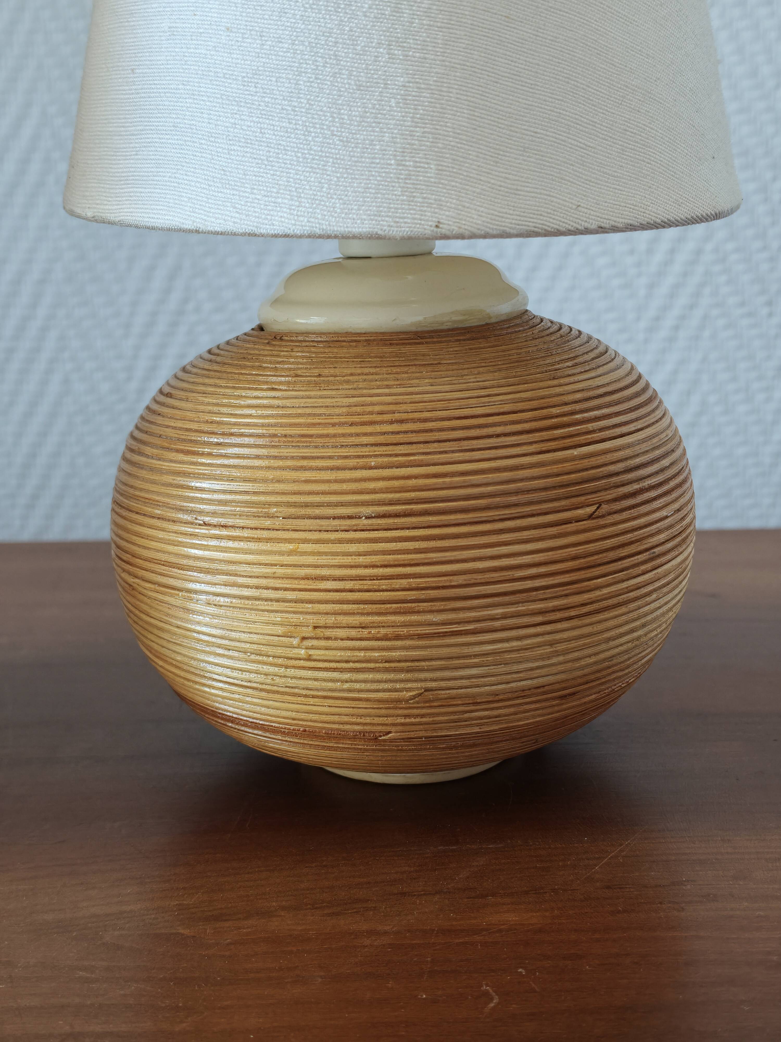 Pair of vintage lamps in rattan and ceramic