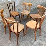 Série de 6 anciennes chaises bistrot en bois courbé