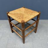 Set of Dutch beechwood stools with rush seat