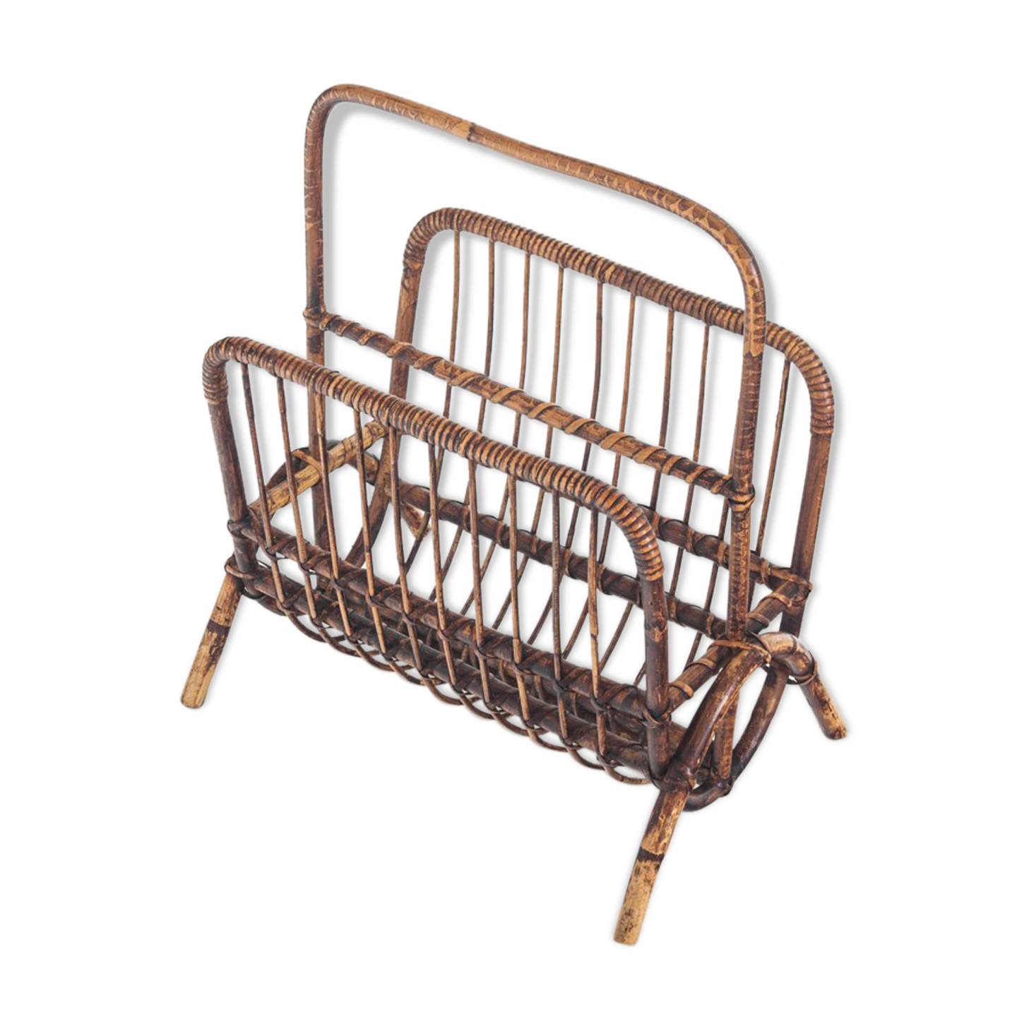 Vintage rattan magazine holder, France 1960