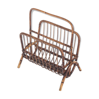 Vintage rattan magazine holder, France 1960