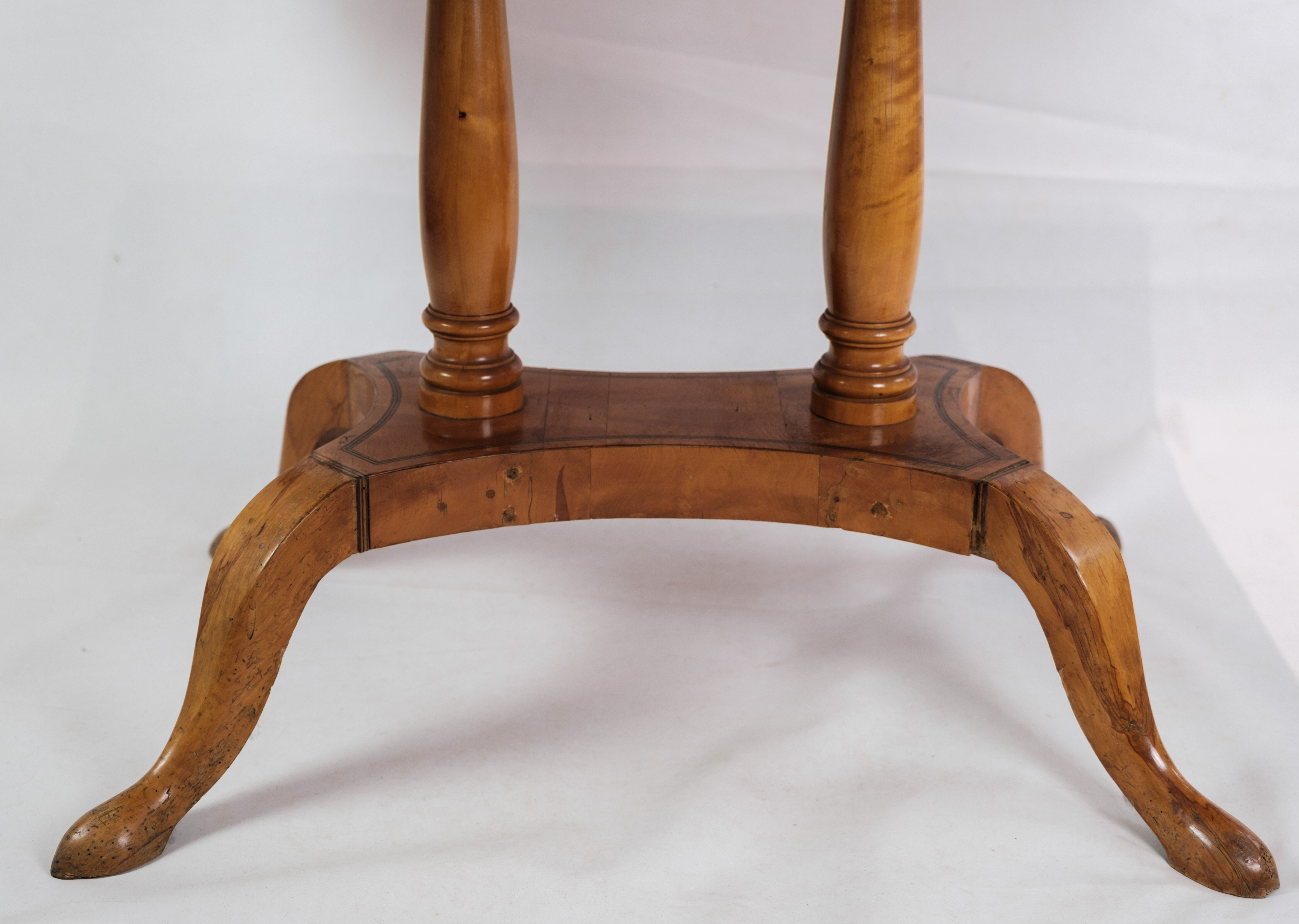 Antique Empire Table with Flaps and Marquetry in Birch Wood from 1840s