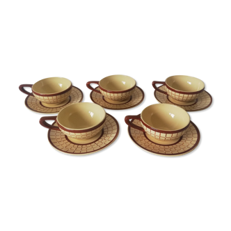 Set of 5 cups with saucers