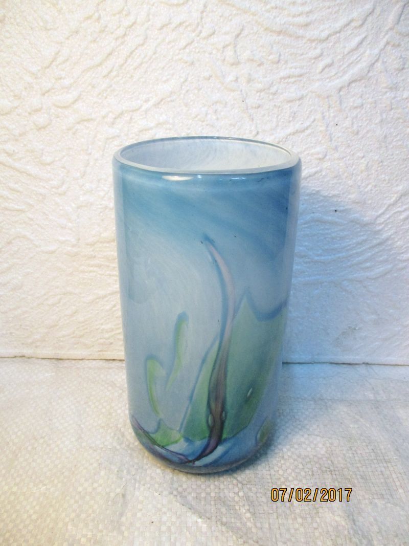 Contemporary cylindrical vase in signed glass paste