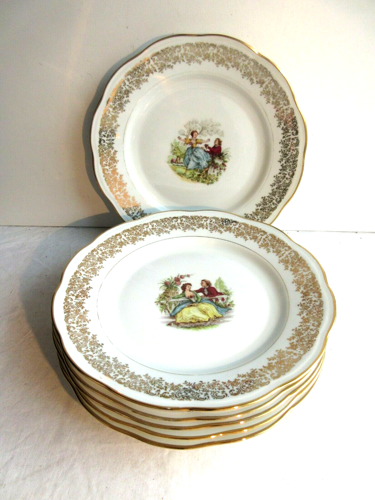 6 plates, Limoges porcelain: Model Scènes galantes by Fragonard