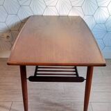 Danish 1960s teak coffee table with slatted shelf.