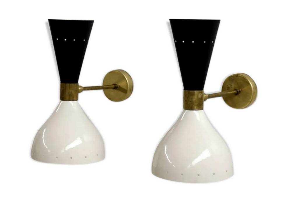 Pair wall lamps moonlight white & black