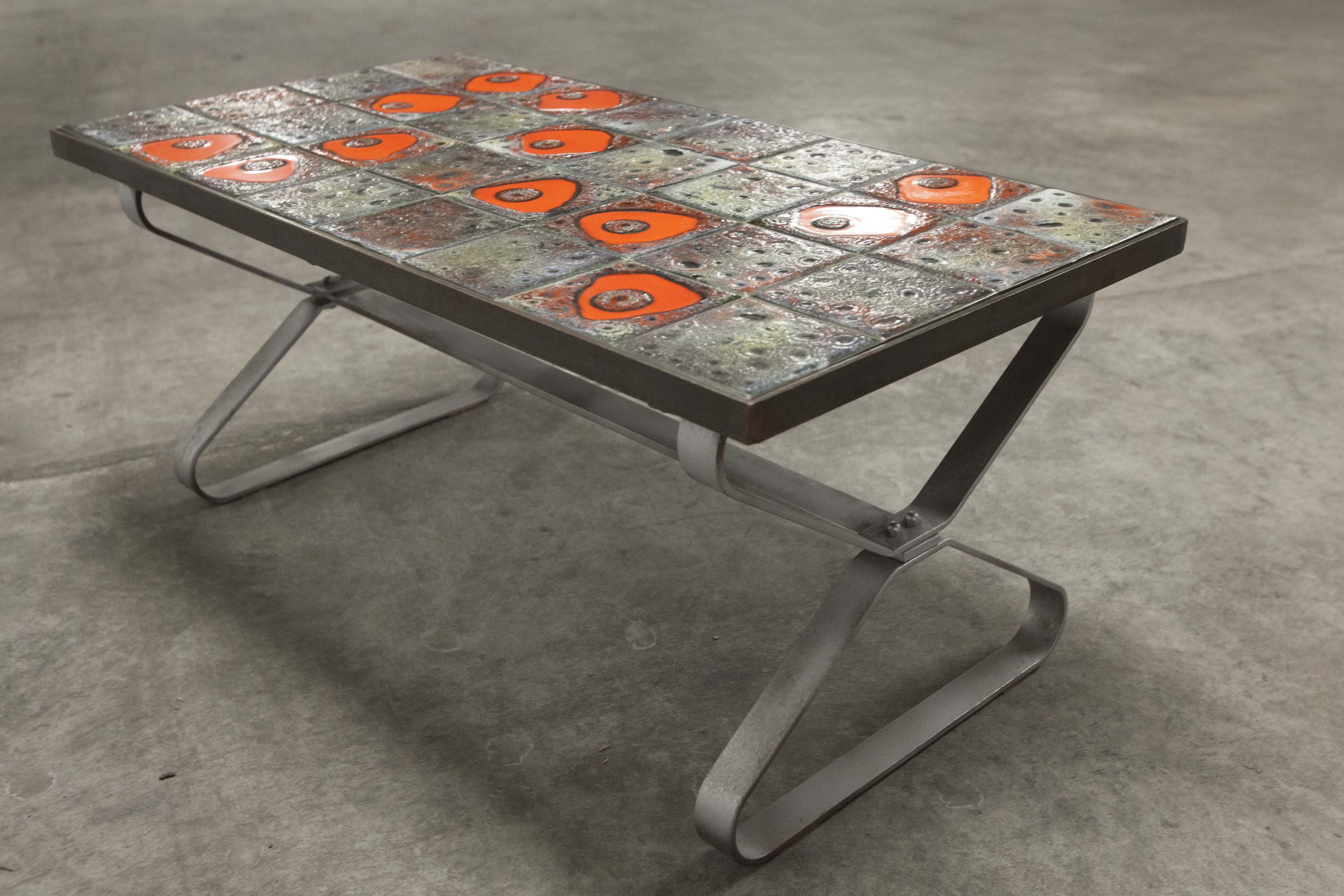 Seventies iron and ceramic coffee table