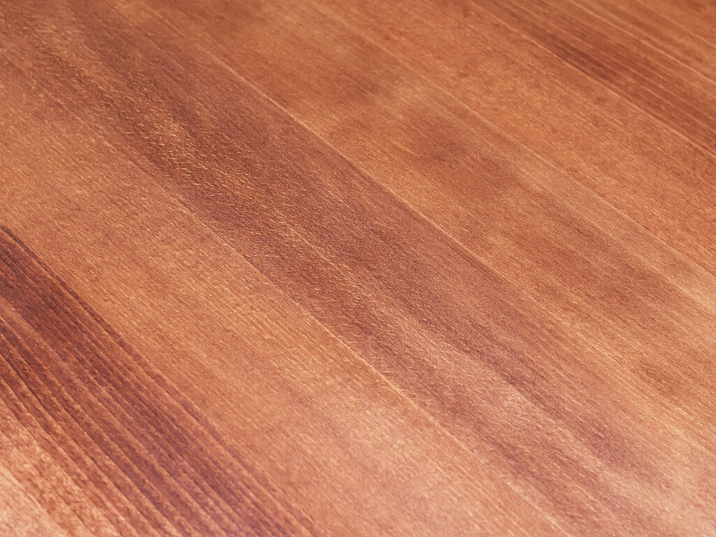 Bistro table with square tray of solid tinted oak and steel footing