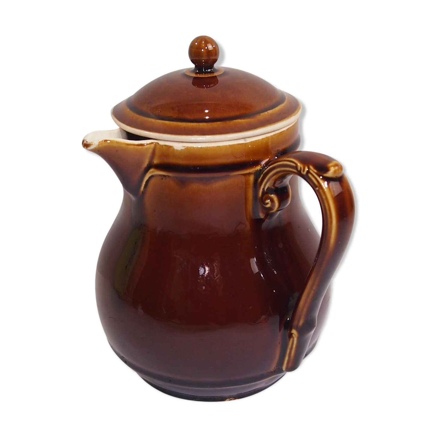 French ancient sandstone pitcher/crucing pitcher with ochre enamel