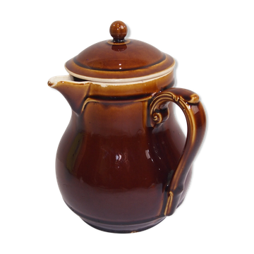 Pichet cruche en grès antique Français avec émail ocre