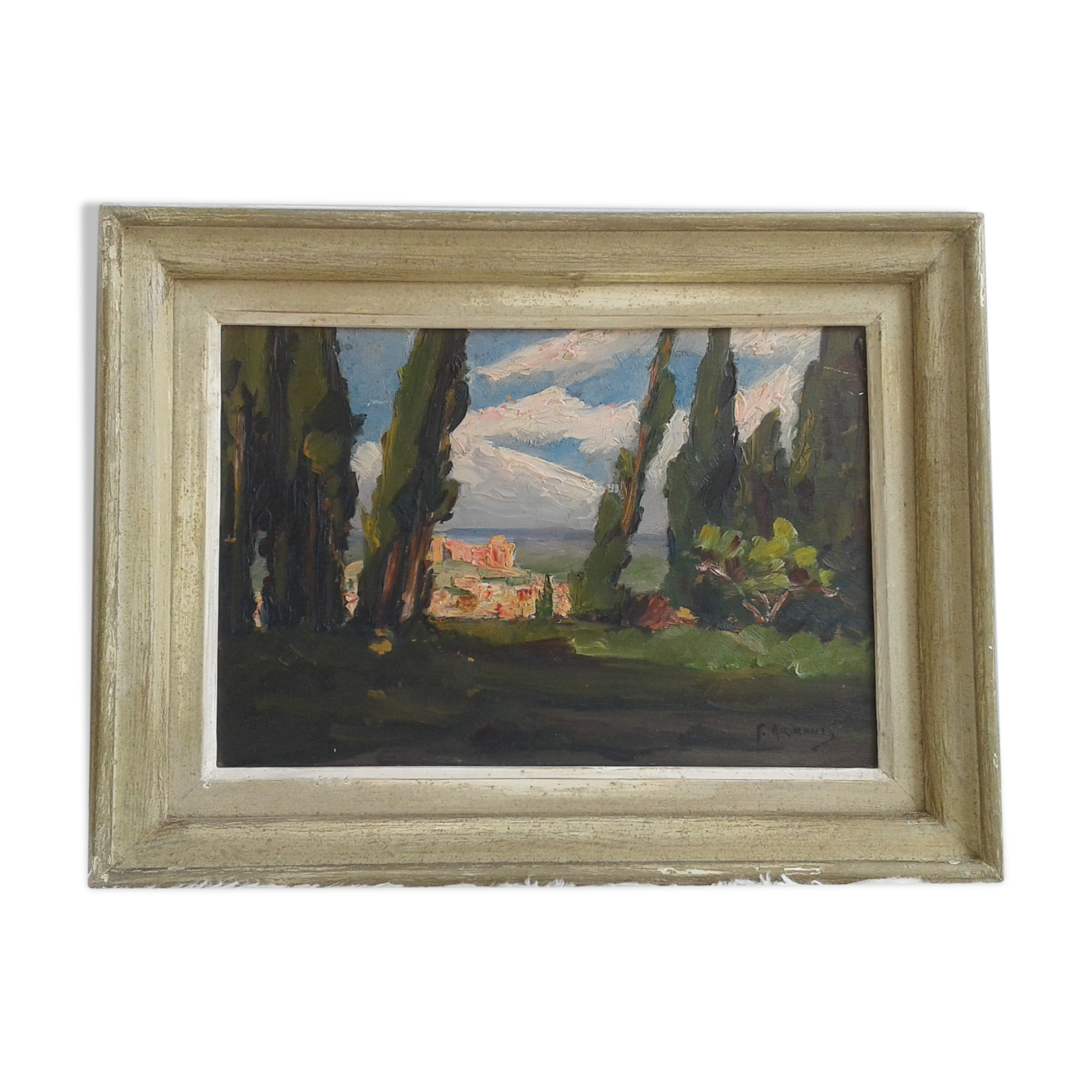 Tableau Ancien huile, paysage de Provence