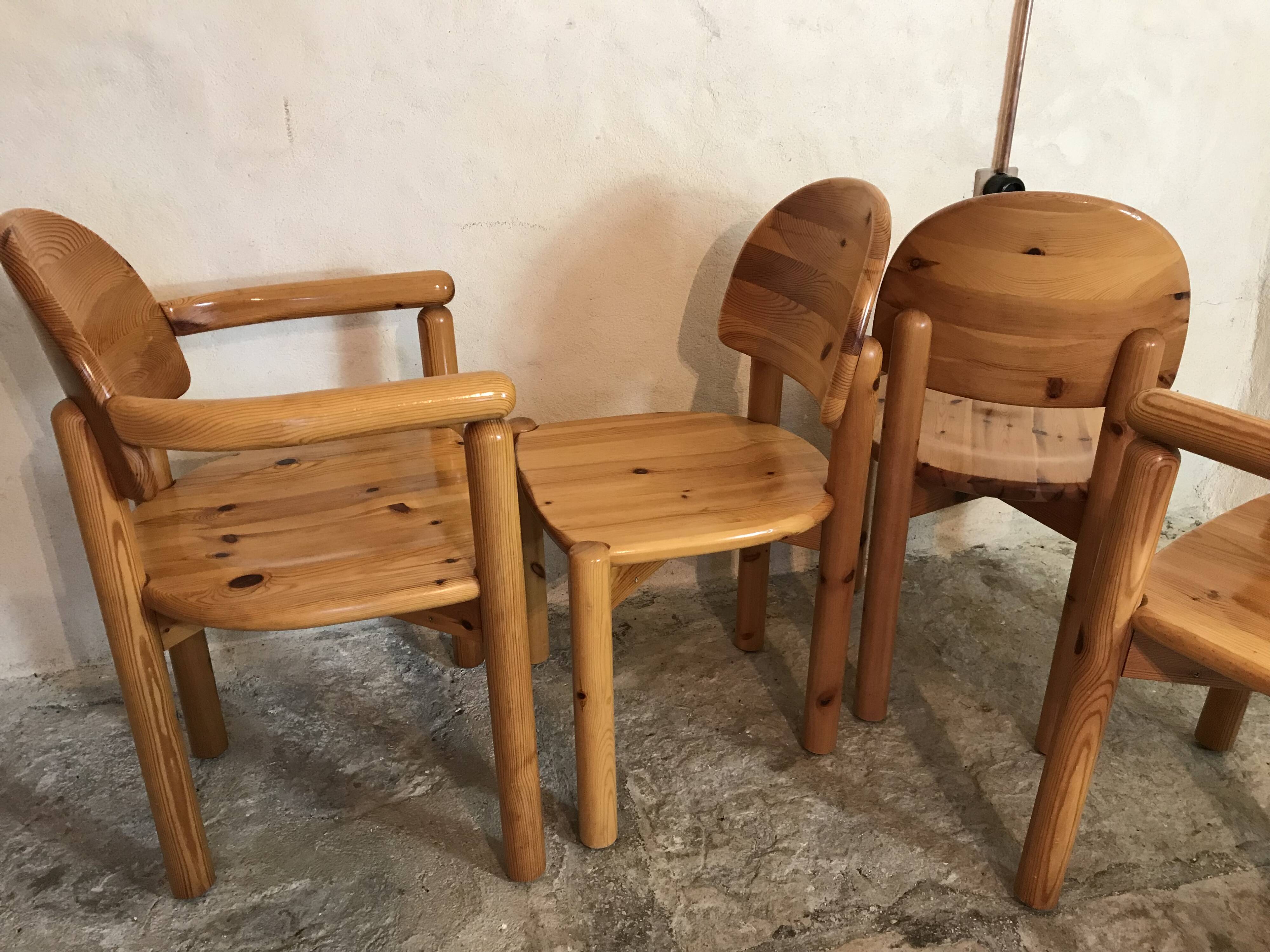 Set of 4 solid pine seats by Rainer Daumiller