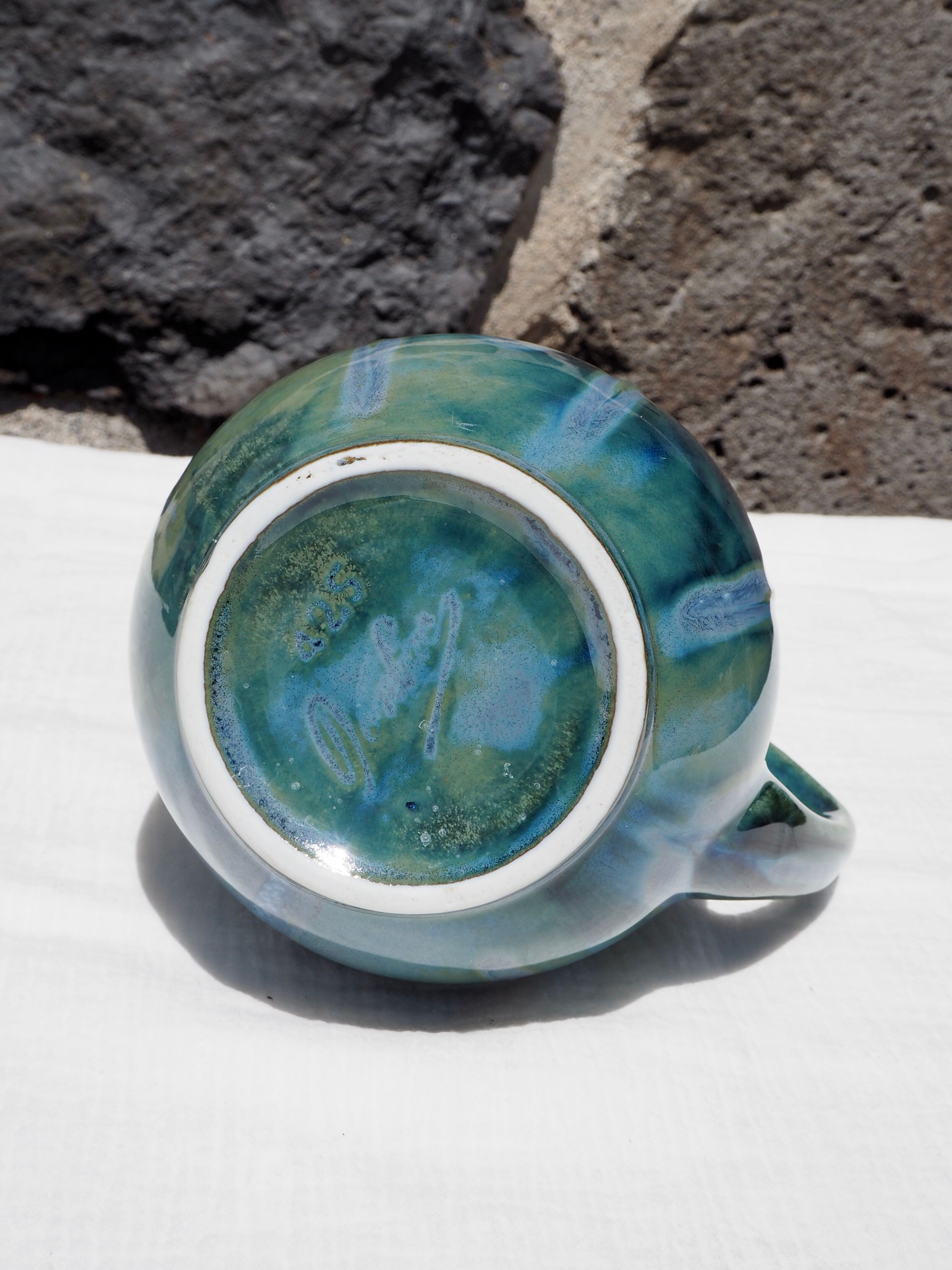 Blue ceramic melon pitcher